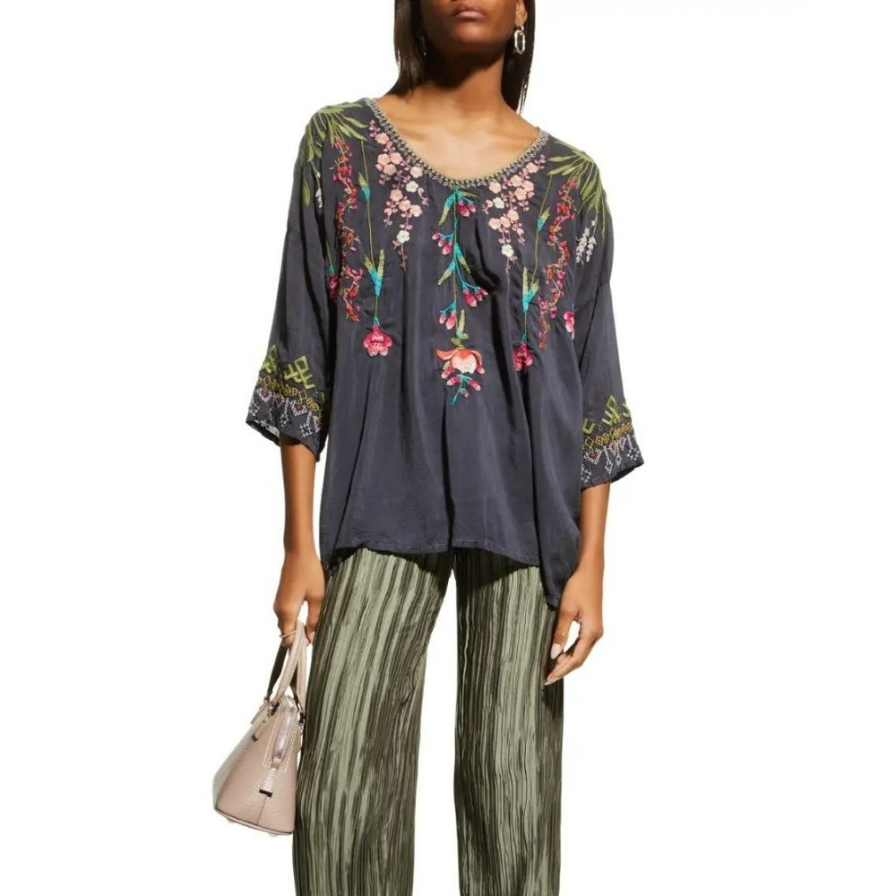 272. Johnny Was Gia Blouse Top Grey Extra Small XS